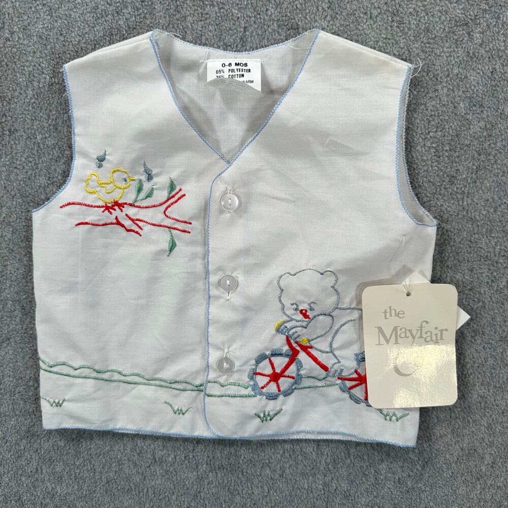 The Mayfair Company Embroidered Diaper Vest Baby Boy 0-6 Months Bird Bicycle New